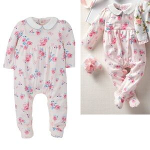 MudPie baby girl floral long sleeve collared footed sleeper 3-6 months